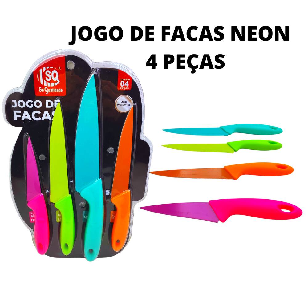 Jogo de Facas Coloridas Neon Aço Inoxidavel Utensílio de Cozinha Faca Grande Média Pequena