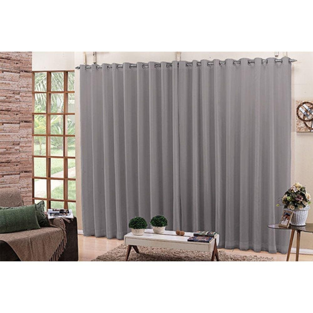 cortina sala quarto voal liso com forro cinza 4,00x2,80