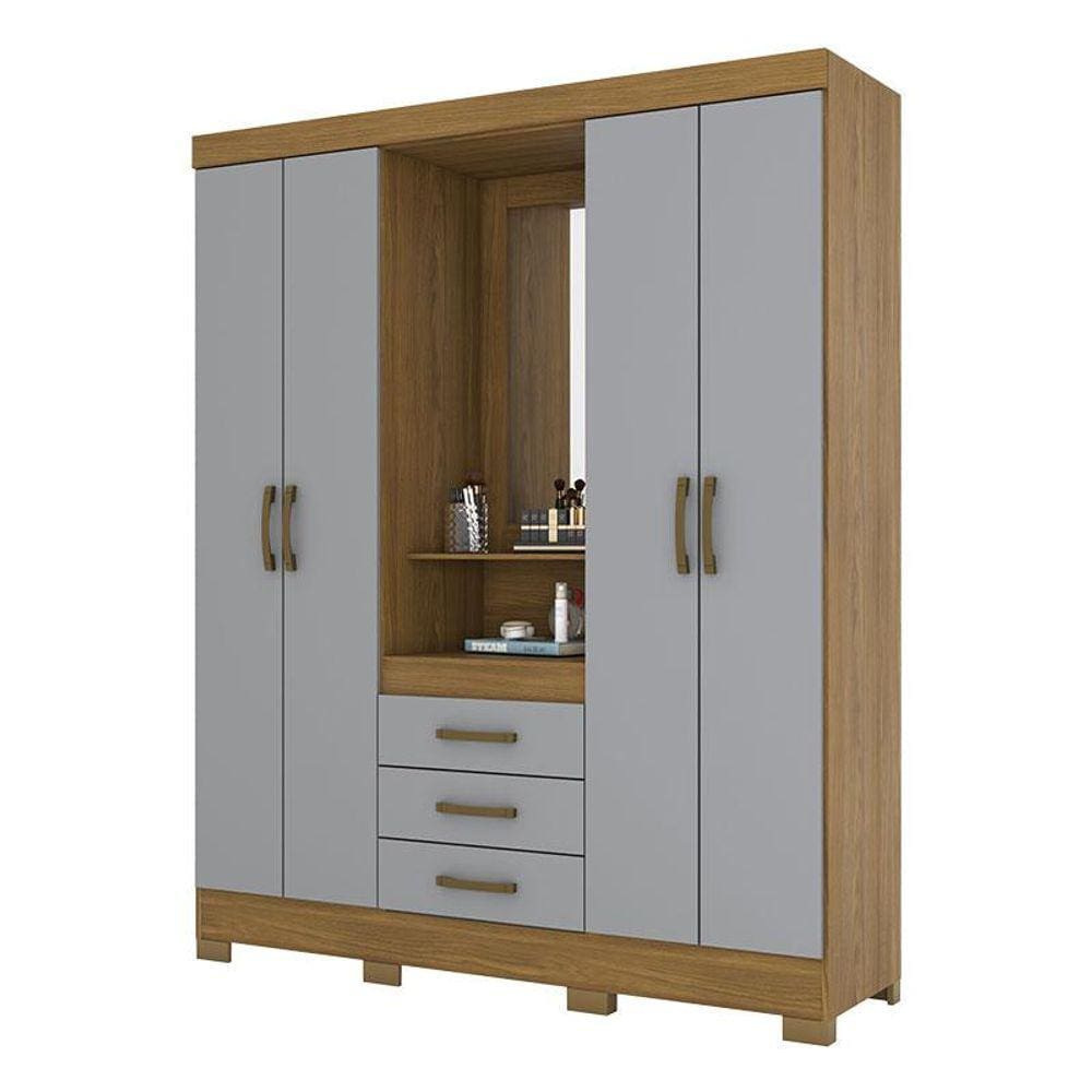 Guarda Roupa Solteiro B24 Nature Cinza - Briz Móveis