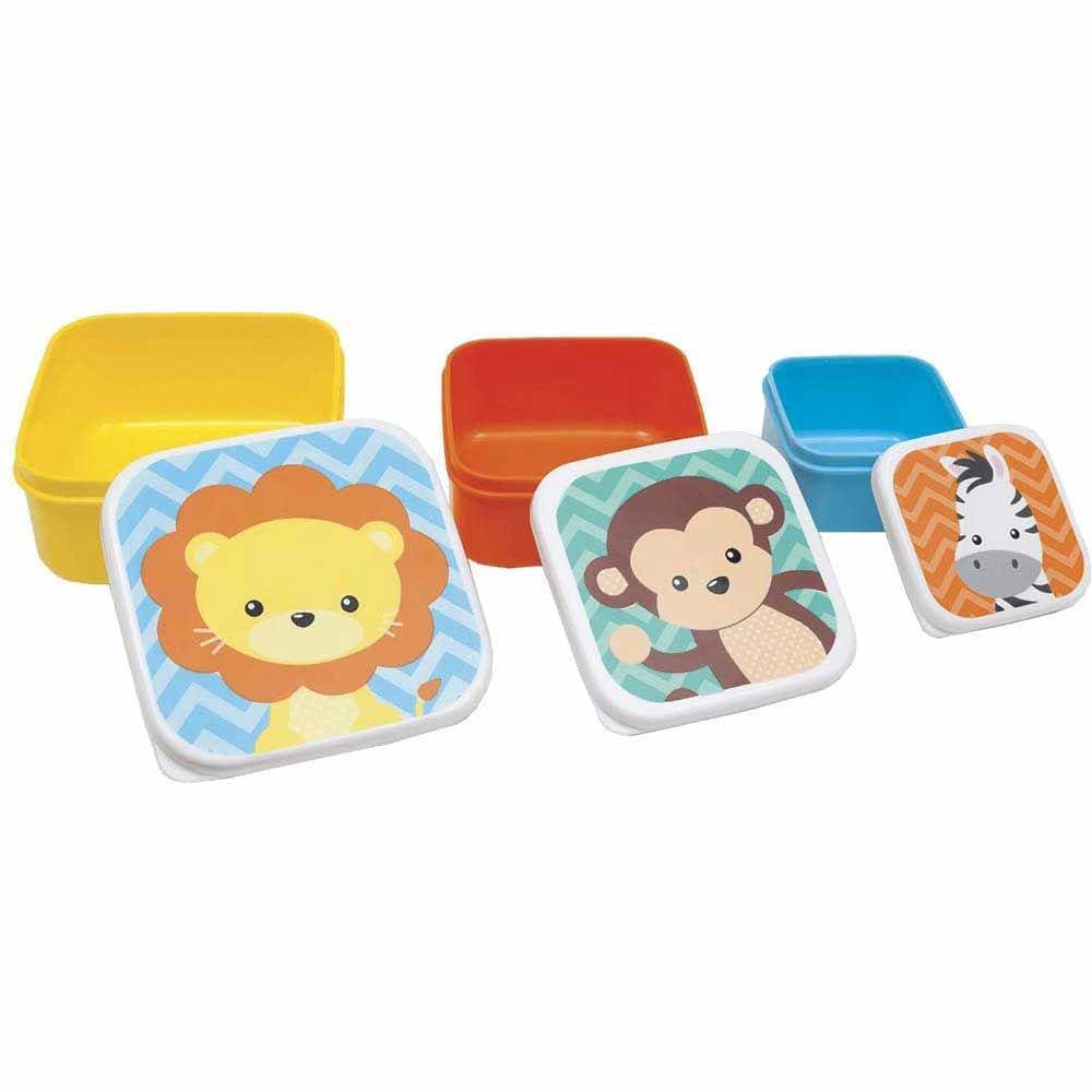 Kit 3 Potinhos com Tampas - Infantil - Animal Fun - Zoo - P - M - G - Buba