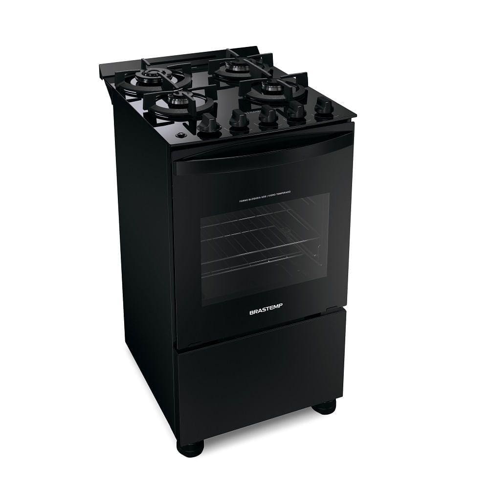 Fogão Brastemp 4 Bocas com mesa de vidro e dupla chama Preto - BFO4XAE - Bivolt