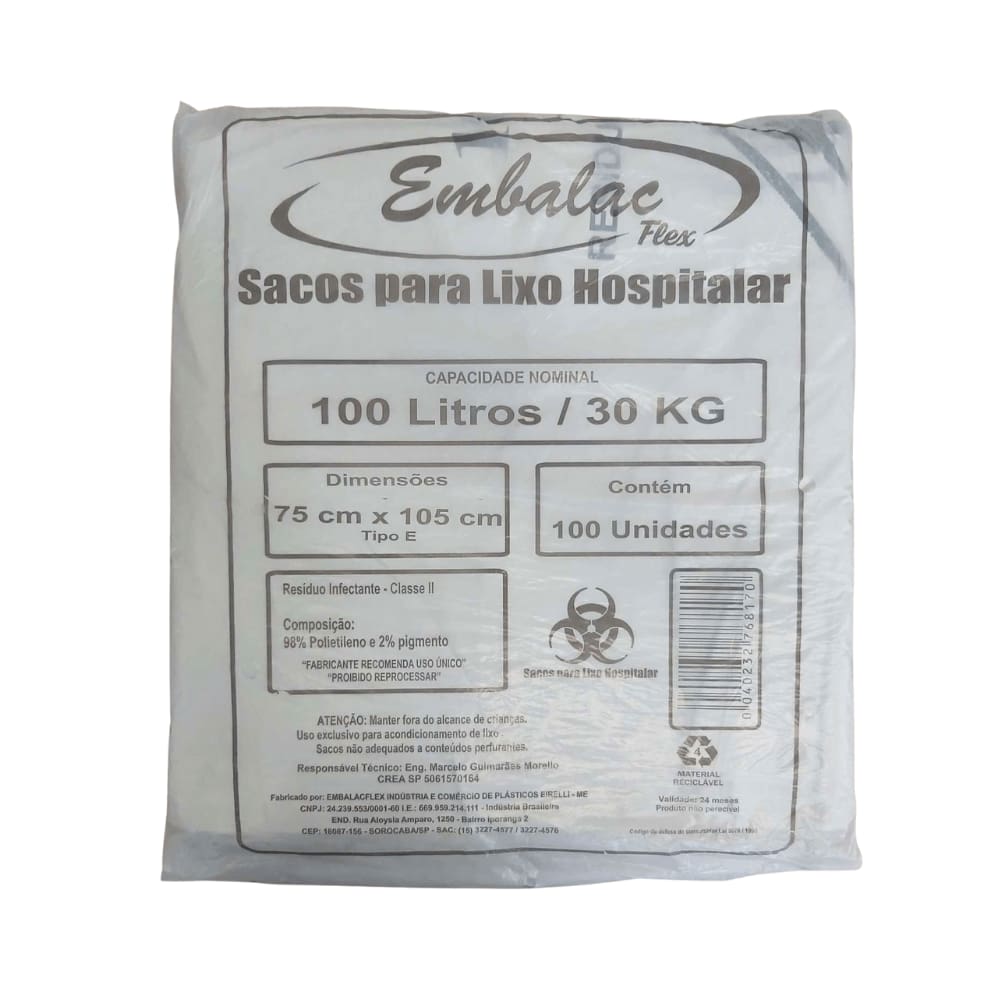 Saco para lixo infectante 100 litros  c/100 unidades Embalac