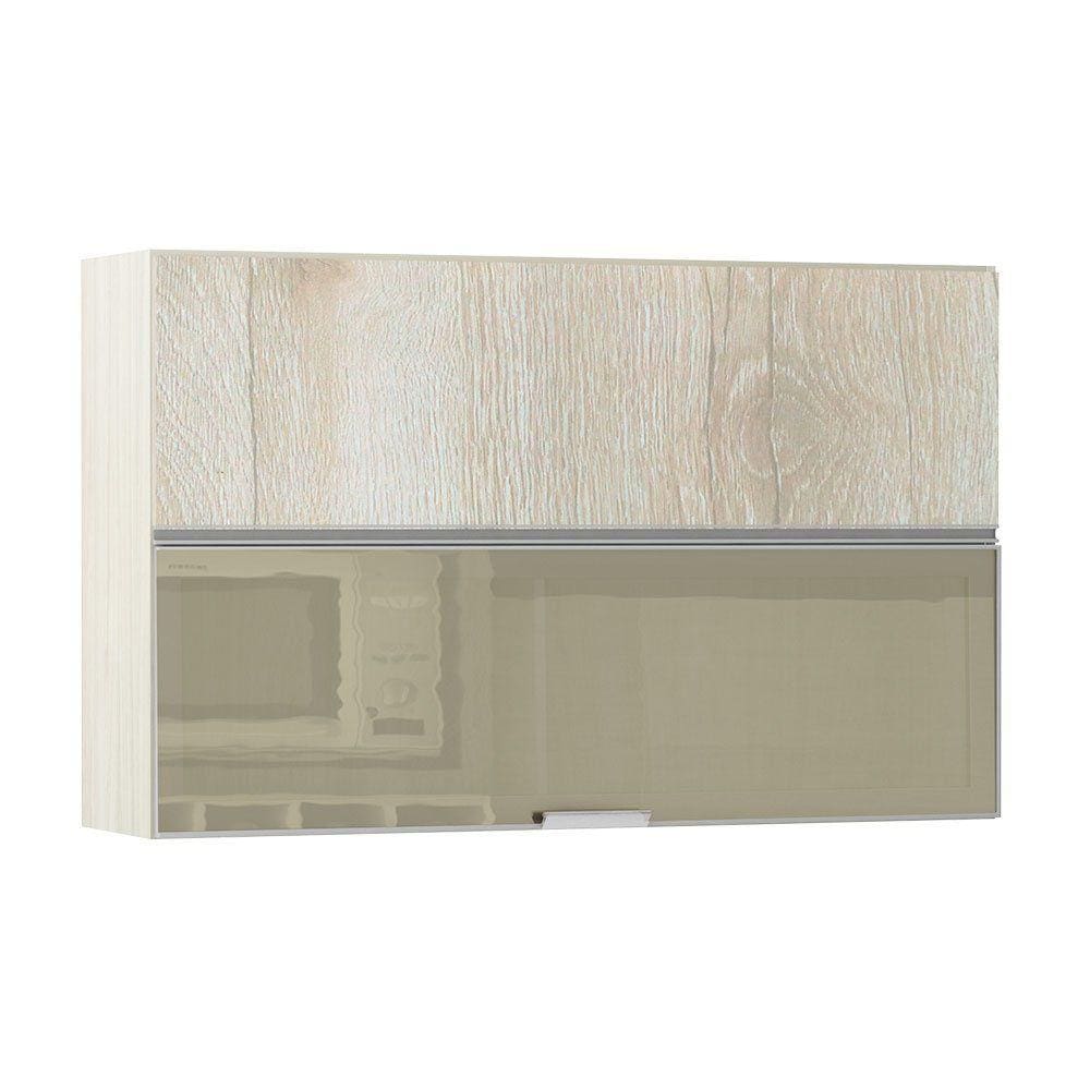Armário Misto Lis 120 cm 2 portas Sendo 1 Basculante Alumínio c/Vidro Reflecta Bronze Luciane