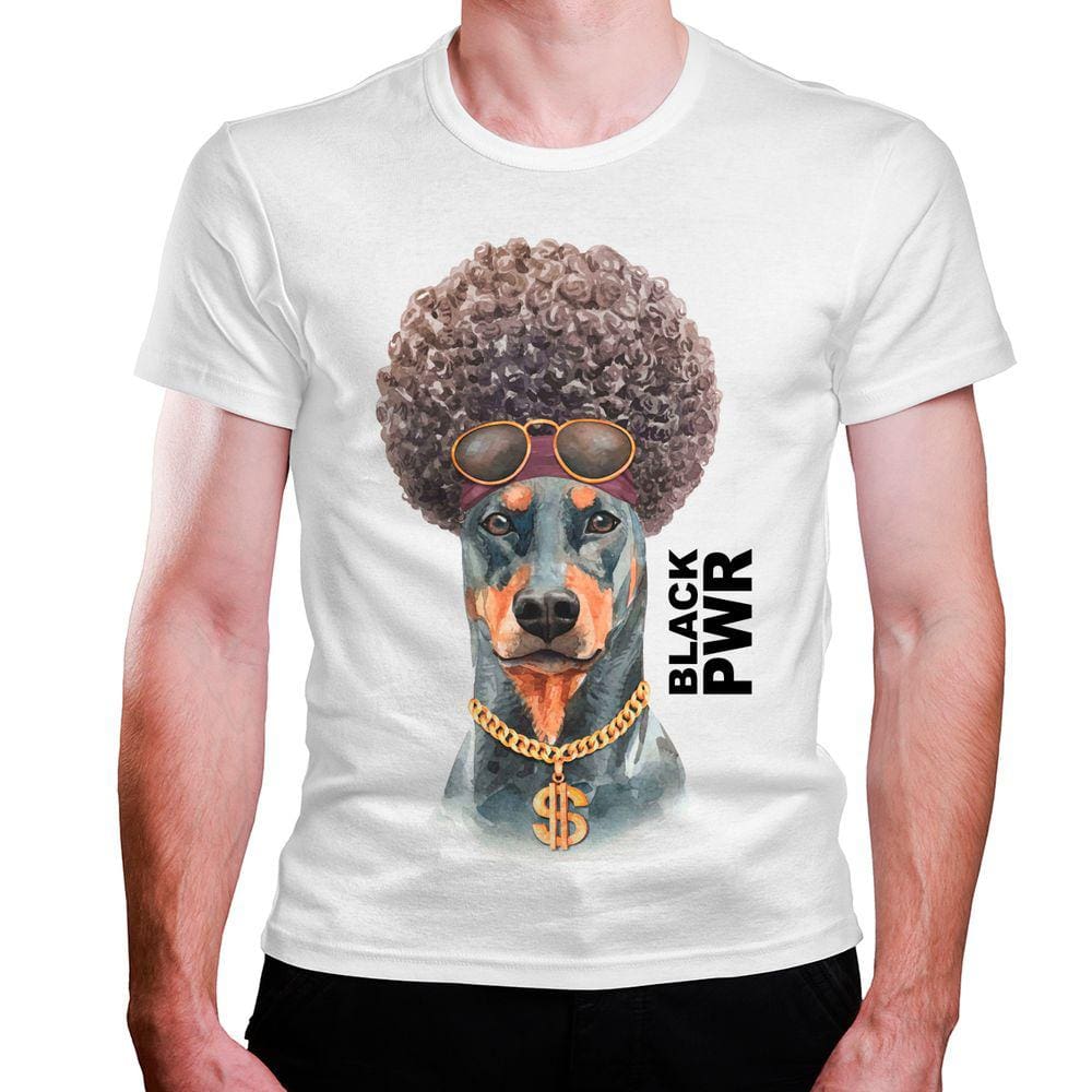 CAMISETA MASCULINA Cachorro Dobermann Black Power
