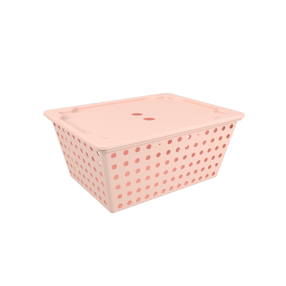Cesta Organizadora Maxi com Tampa Coza One 39 x 30 x 16,8 cm Rosa Blush