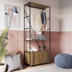 Estante Closet 2 Portas 1 Prateleiras 1 Cabideiro SW018 Placa e Ponto preto/noce oro