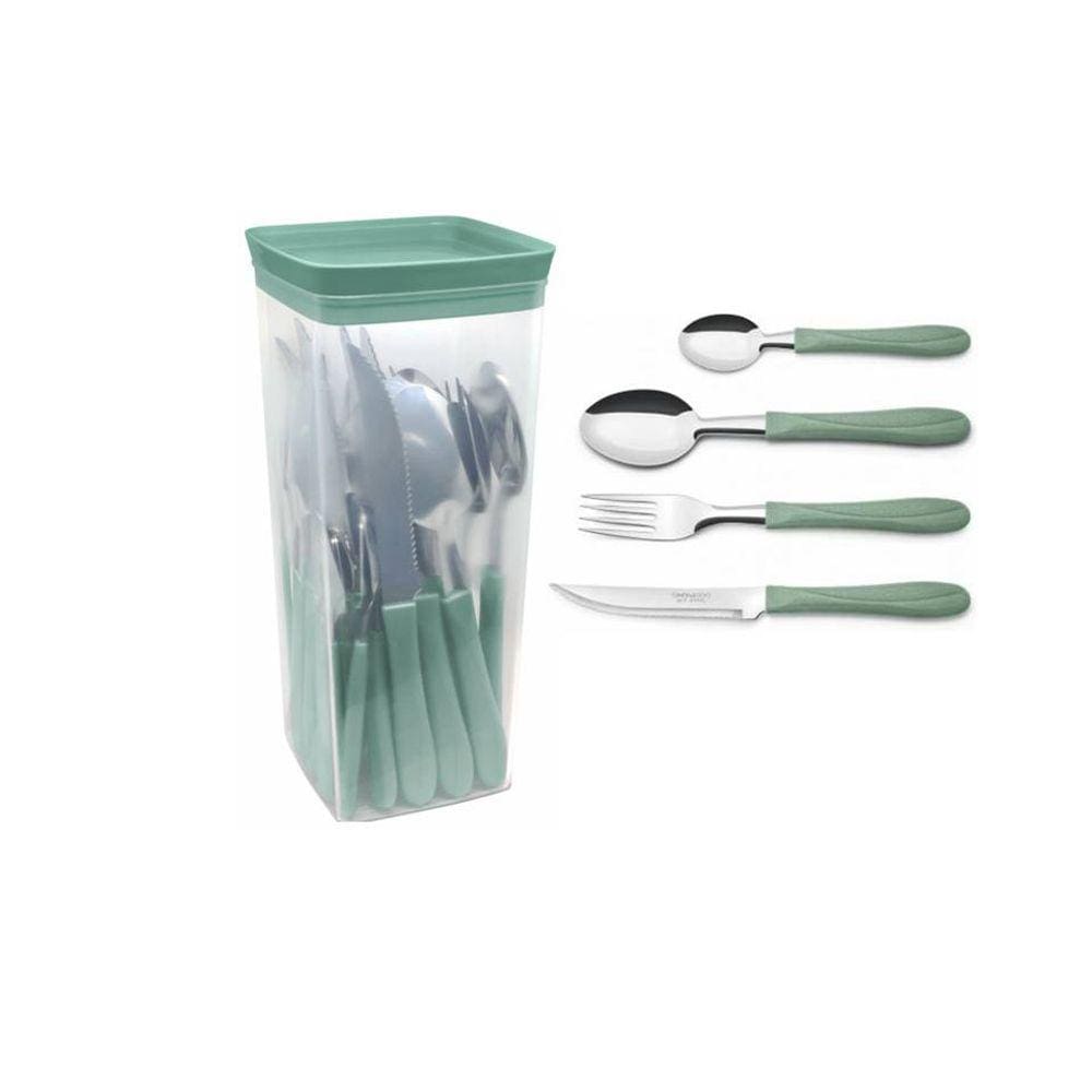Jogo de Talheres com Pote Simonaggio Trend - 25 Peças – Verde Oliva