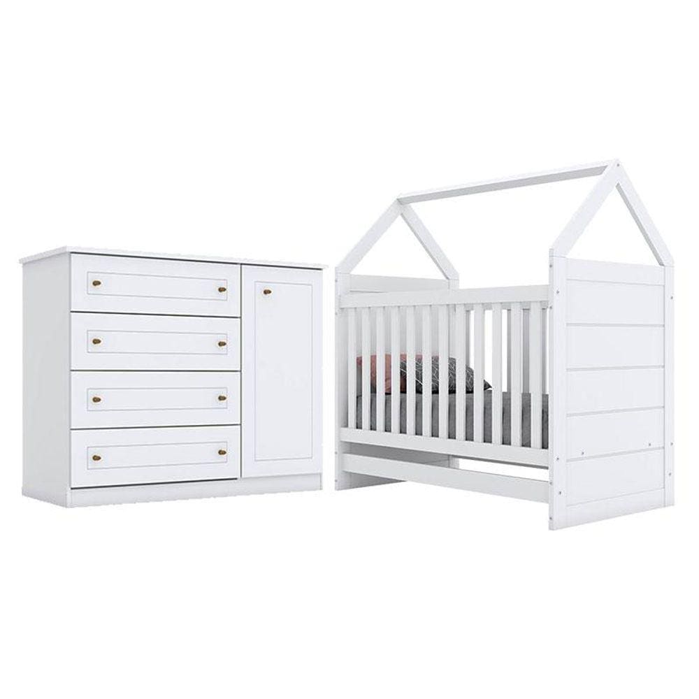 Berço Montessoriano Americano e Cômoda Infantil Mississipi Branco HP - Henn