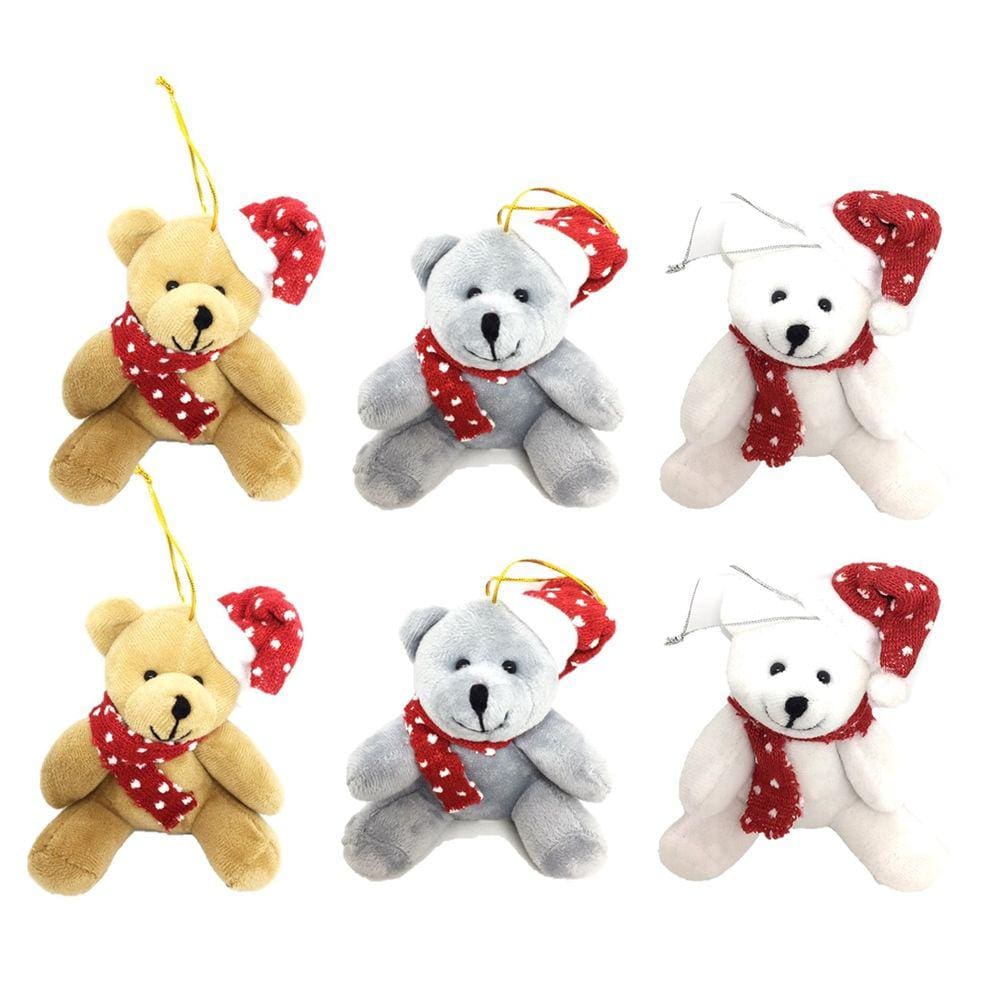 Kit Ursinho Pelúcia Natal Pendente com Gorrinho 15cm 6 Unidades - Master Christmas