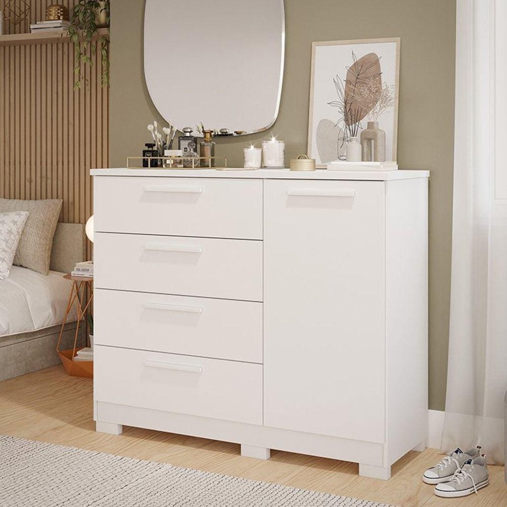 Cômoda 1 Porta 4 Gavetas MDF Sophia Espresso Móveis Branco
