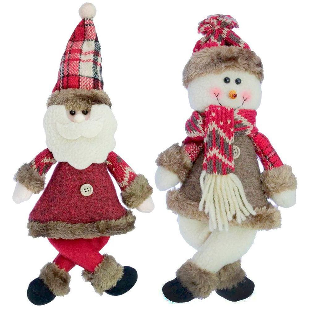 Kit 12 Enfeites Boneco De Neve E Papai Noel Natal Em Tecido 30Cm