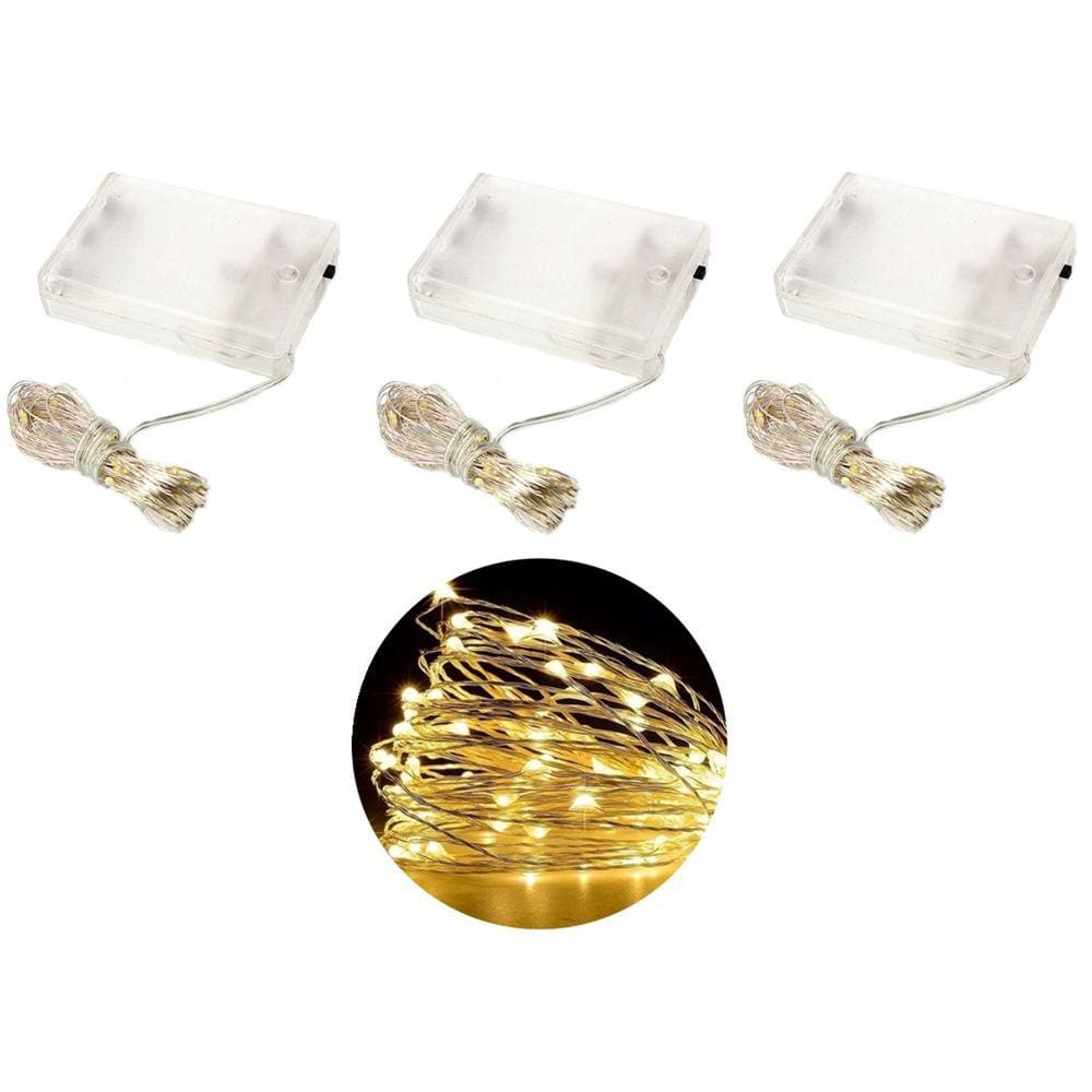 Kit Fio de Fada Micro LED Pilha 50 Lâmpadas Branco Quente Fixa 5 metros 3 Unidades - Master Christmas