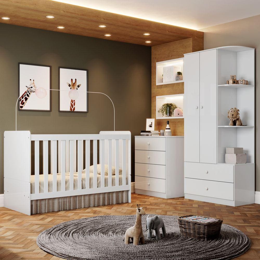 Quarto De Bebê Completo Thaiany 2 Portas 6 Gavetas Ie02 Branco - Bci Móveis