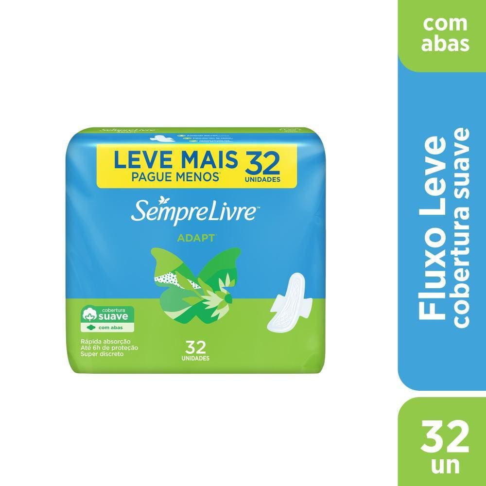 Absorvente Externo Sempre Livre Adapt Cobertura Suave 32 unidades