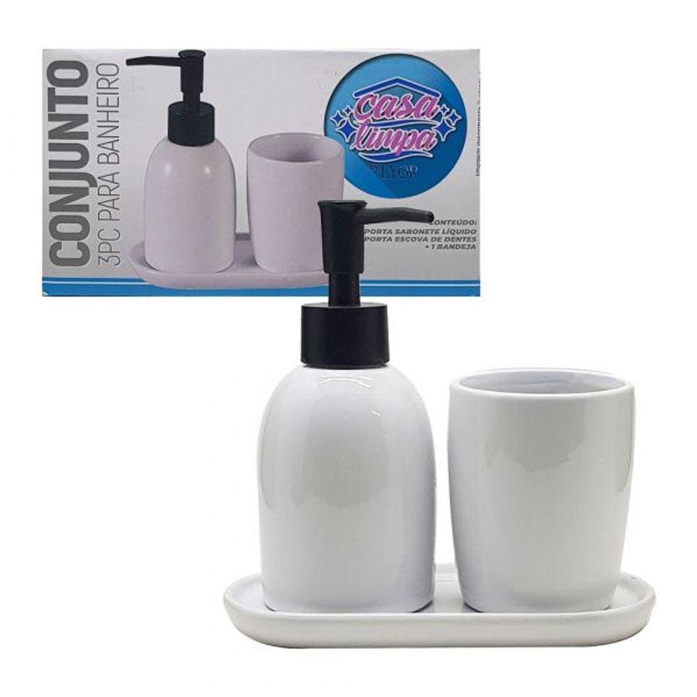 Conjunto 3Pcs P/Banheiro de Cerâmica Londres Branco e Preto