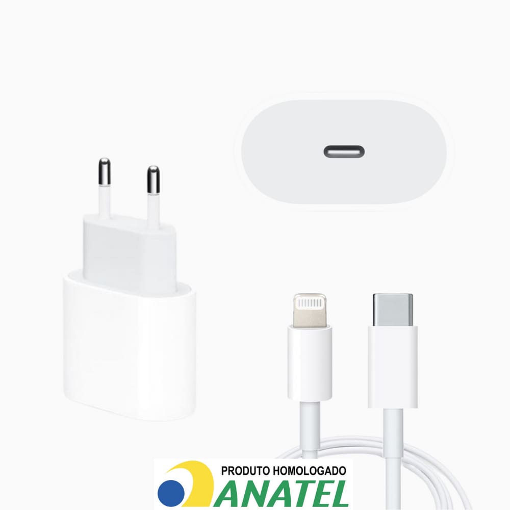 Fonte Carregador Turbo 20W USB-C e cabo lightning compatível 11 12 13 X XR XS