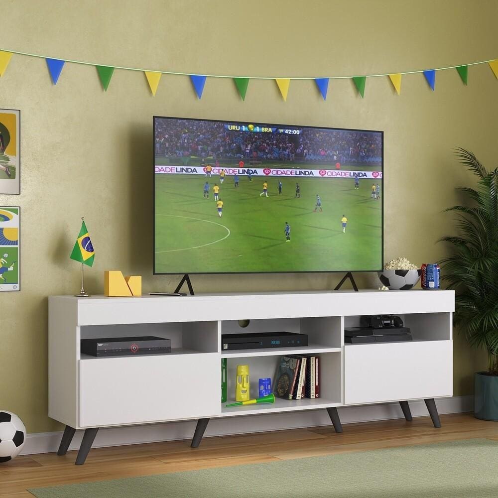 Rack TV 65” Retrô e 2 Portas Espanha Multimóveis MP3327 Branco/Preto