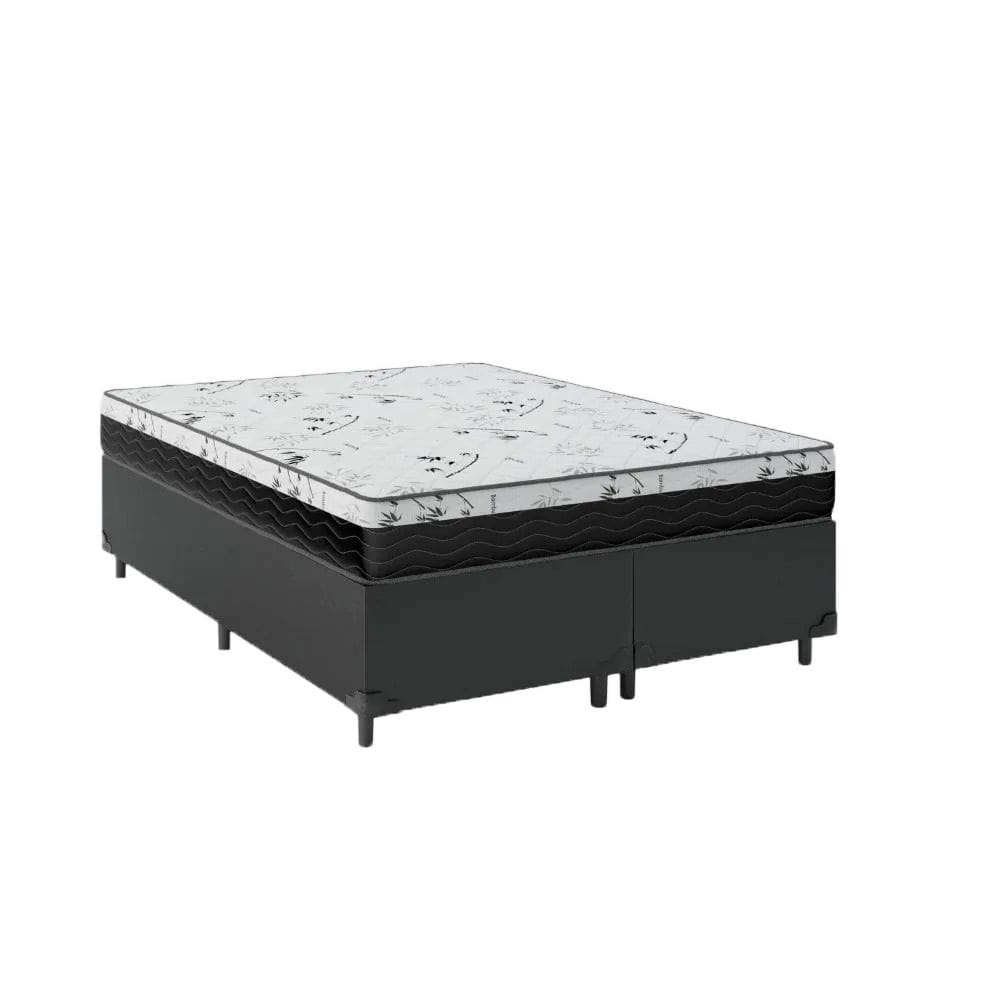 Cama Box King 193 Sintético Preto com Colchão Espuma D33 One Face - Bello Box - 58X193X203