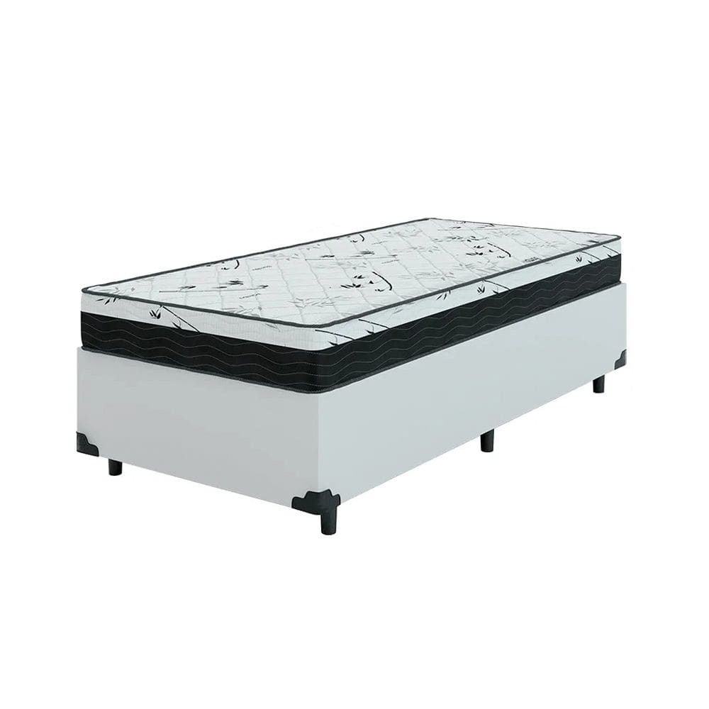 Cama Box Solteiro 88 Sintético Branco com Colchão Espuma D33 One Face - Bello Box - 58X88X188
