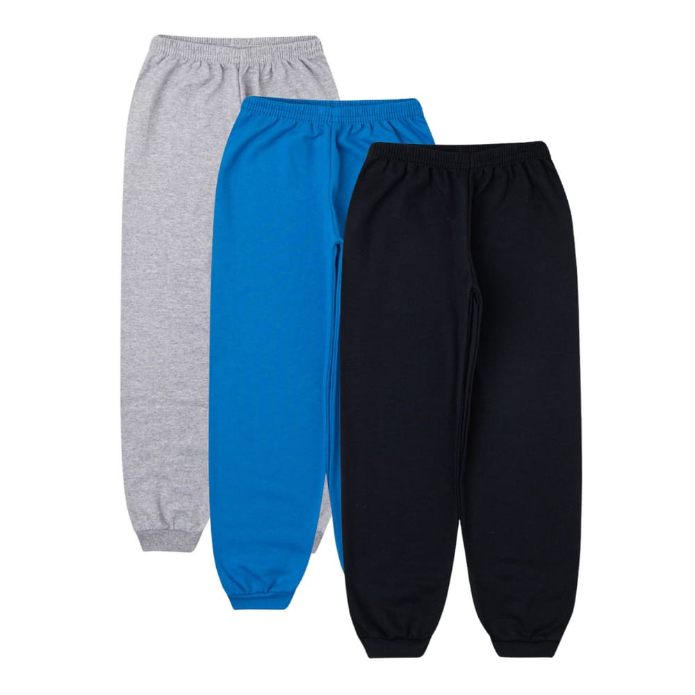 Kit 3 un. Calça Moletom Infantil Flanelada com Punho, Juvenil Tradicional