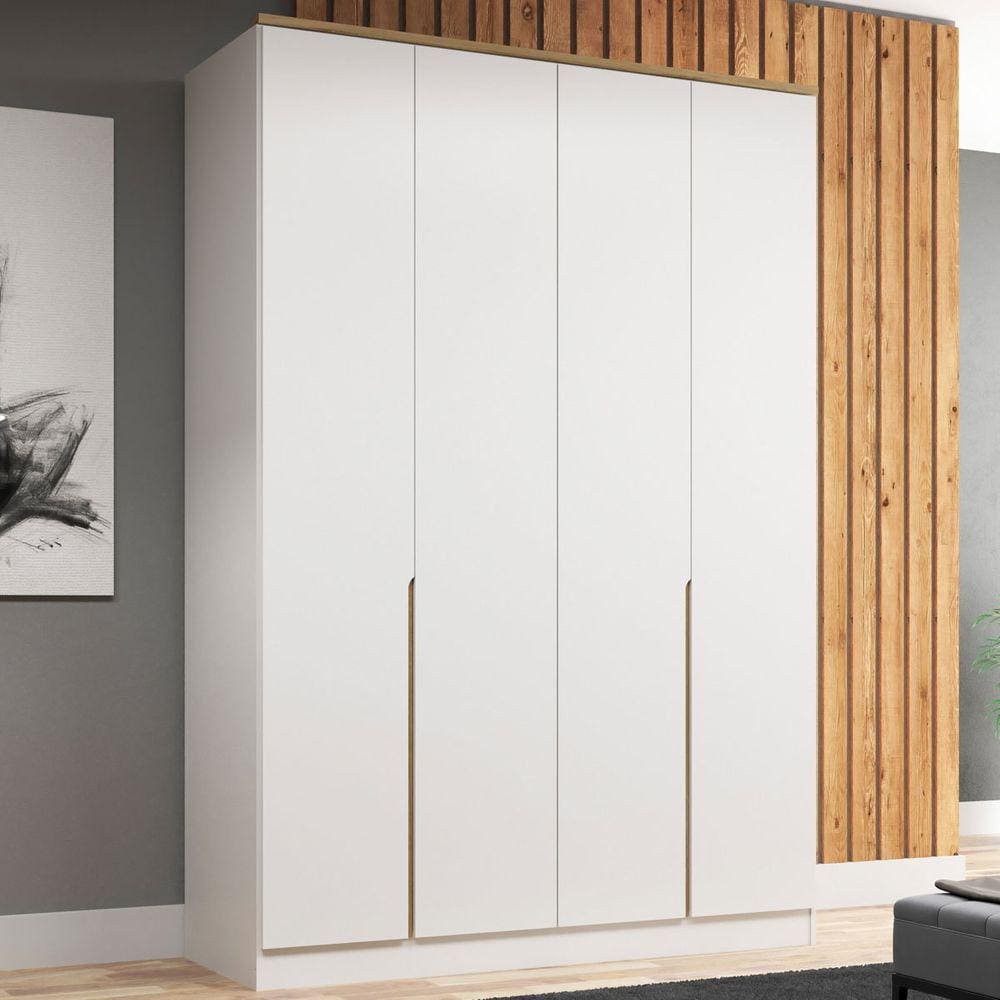 Guarda Roupa Solteiro Logan 4 Portas 2 Gavetas Branco/olmo Italiano - Manbel