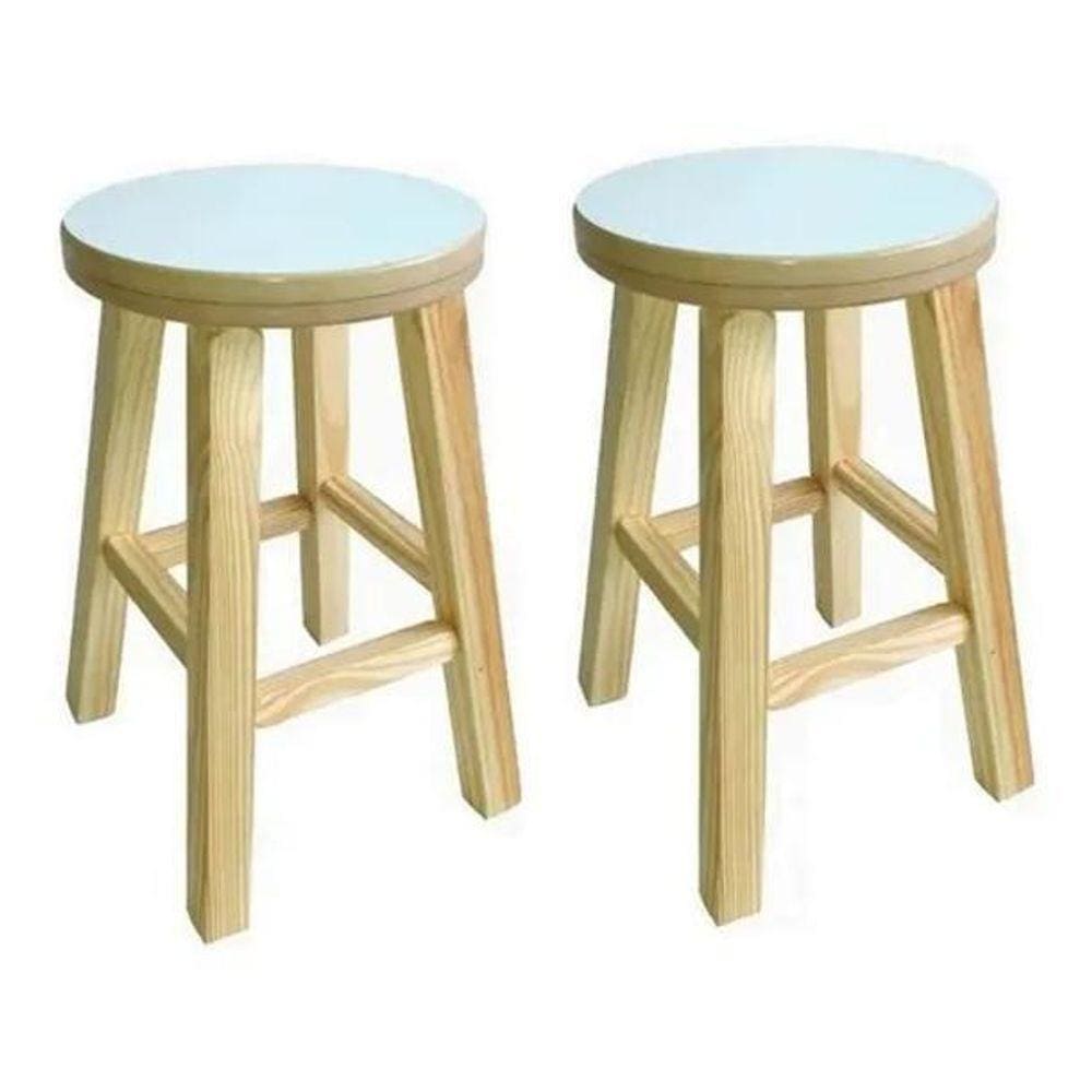 Kit 2 Banqueta Media Hardman Madeira Natural Assento Redondo