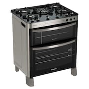Fogão Esmaltec Diamante Glass 5 bocas Inox com Duplo Forno e Timer Sonoro