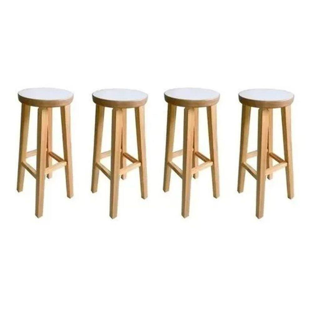 Kit 4 Banqueta Alta Hardman Madeira Natural Assento Redondo