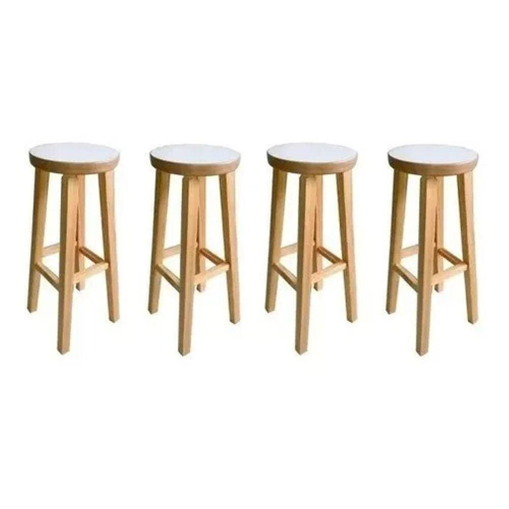 Kit 4 Banqueta Alta Hardman Madeira Natural Assento Redondo