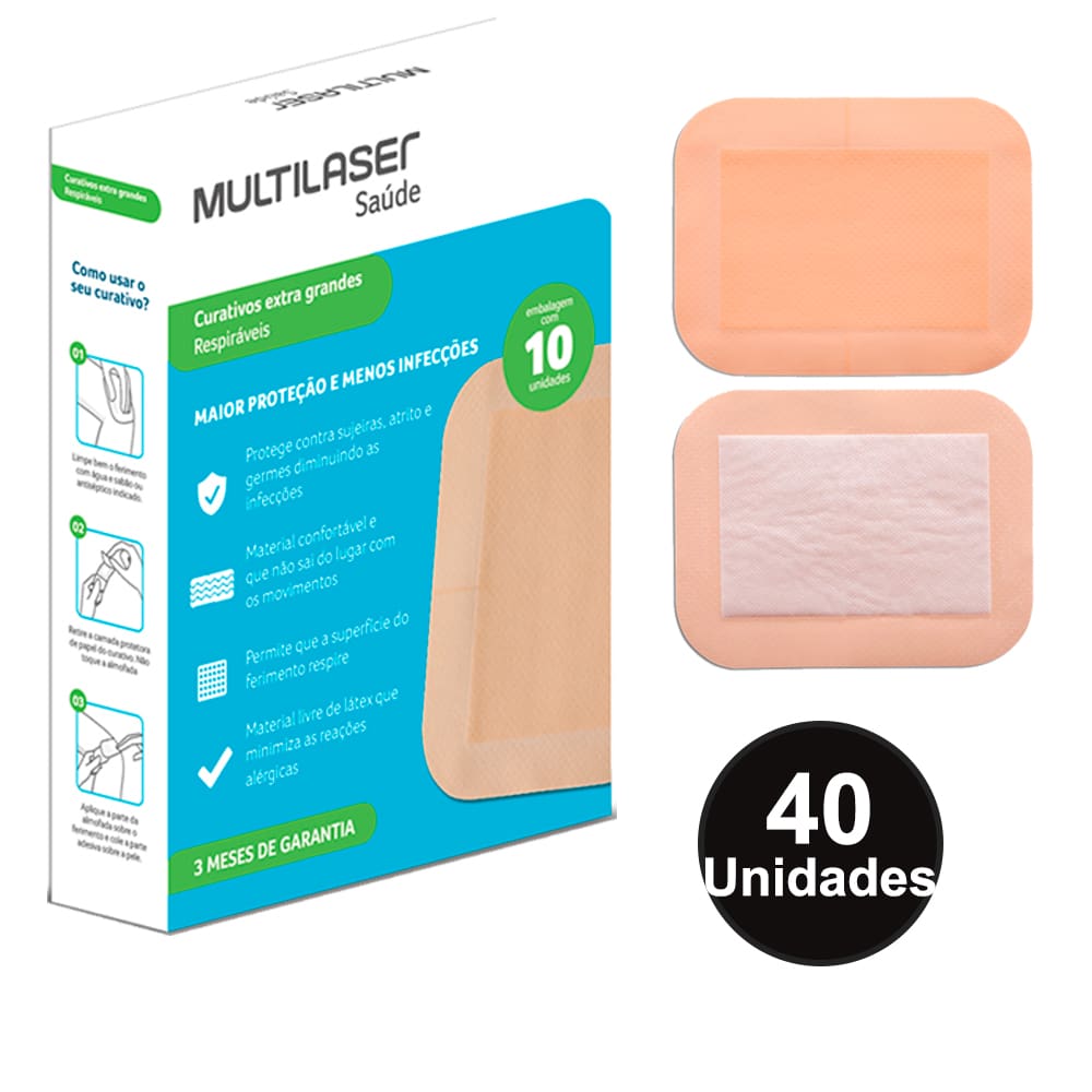 Curativo com 40 Unidades Extra Grande Retangular Bege Multilaser