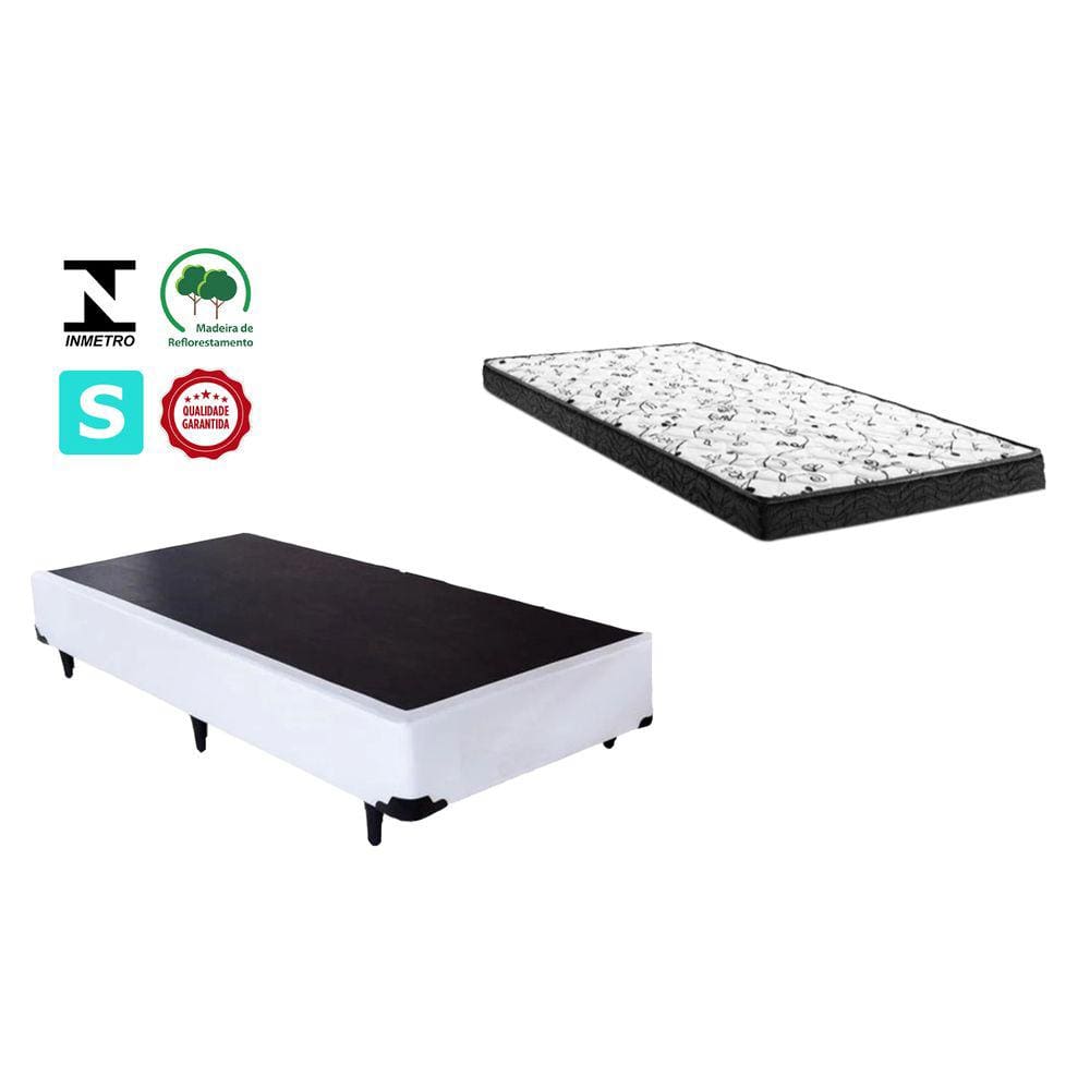 Cama Box Solteirão Branco + Colchão Espuma D33 110x188x10
