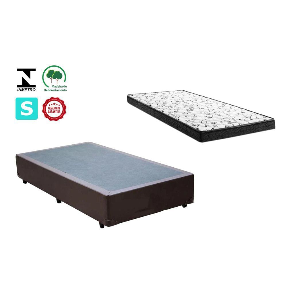 Cama Box Solteirão Marrom + Colchão Espuma D20 100x188x8
