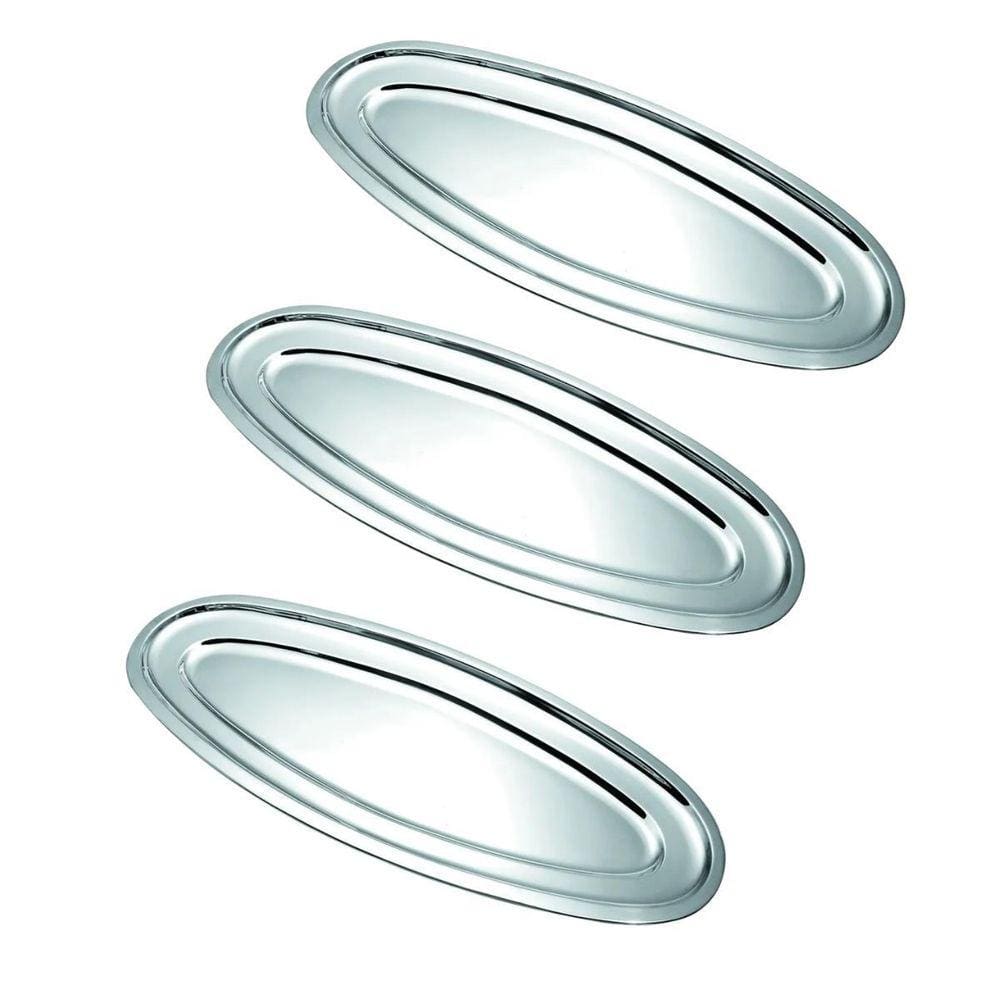 Kit 3 Bandeja Travessa Oval Inox Grande 45Cm Peixe Porção