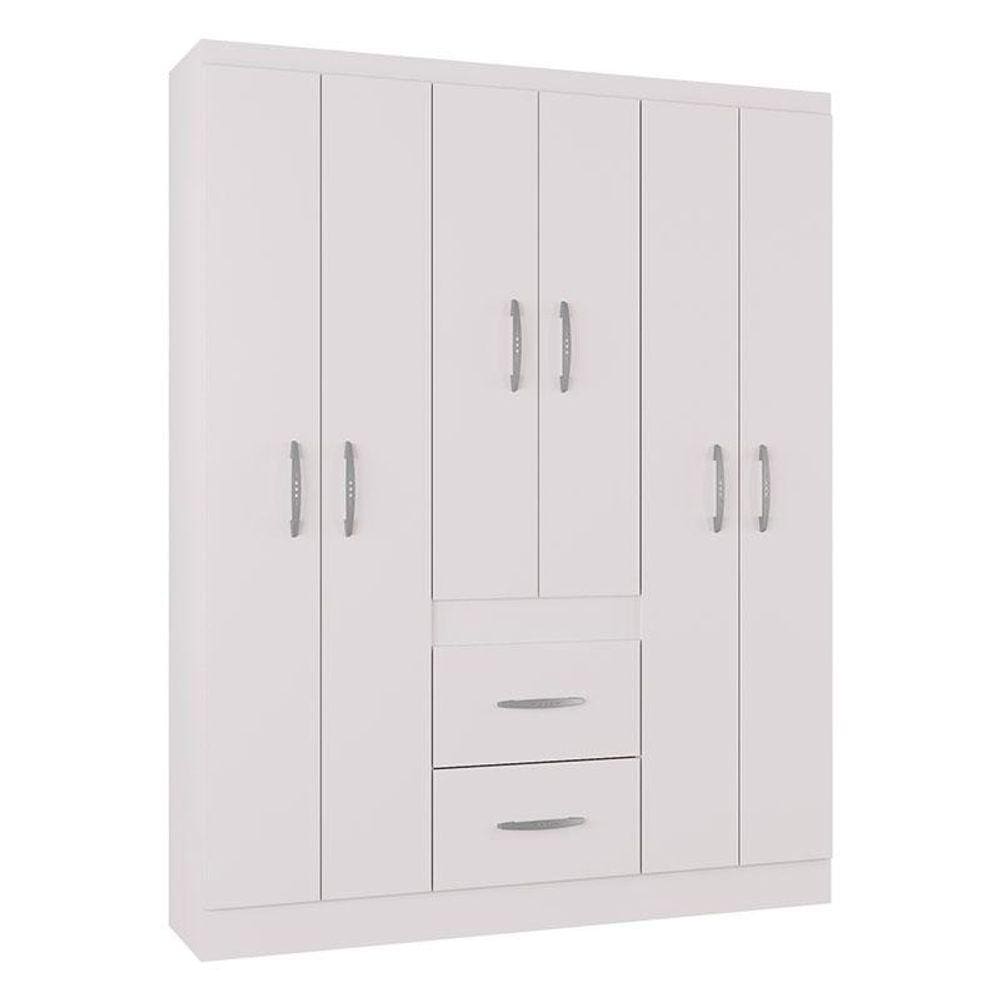 Guarda Roupa Casal Milão 6 Portas Branco Brilho - Poquema