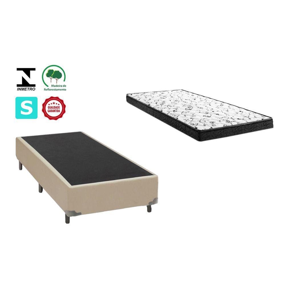 Cama Box Solteirão Bege + Colchão Espuma D33 110x188x8