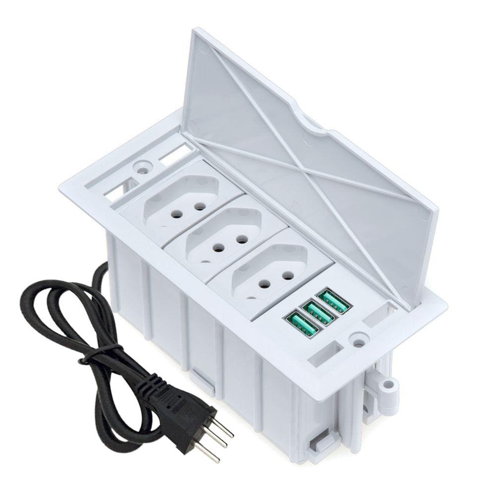 Caixa De Tomada 4 Blocos 3 Tomadas 20A 3 USB 5.2A branco