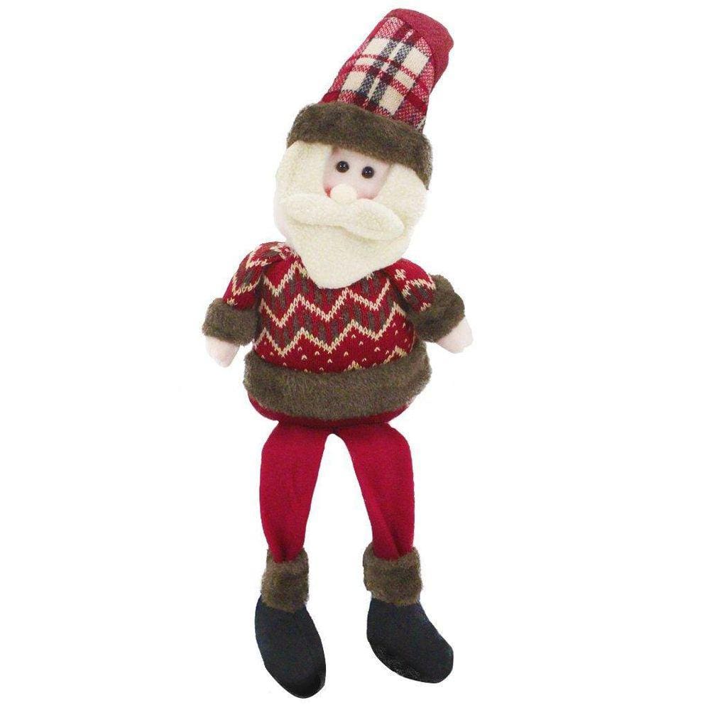 Boneco De Natal Papai Noel Sentado Perna Mole Em Tecido 56Cm