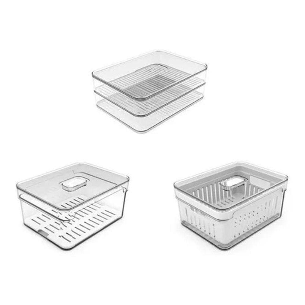 Kit 2 Organizadores De Geladeira 2,2L E Porta Frios Duplo Ou