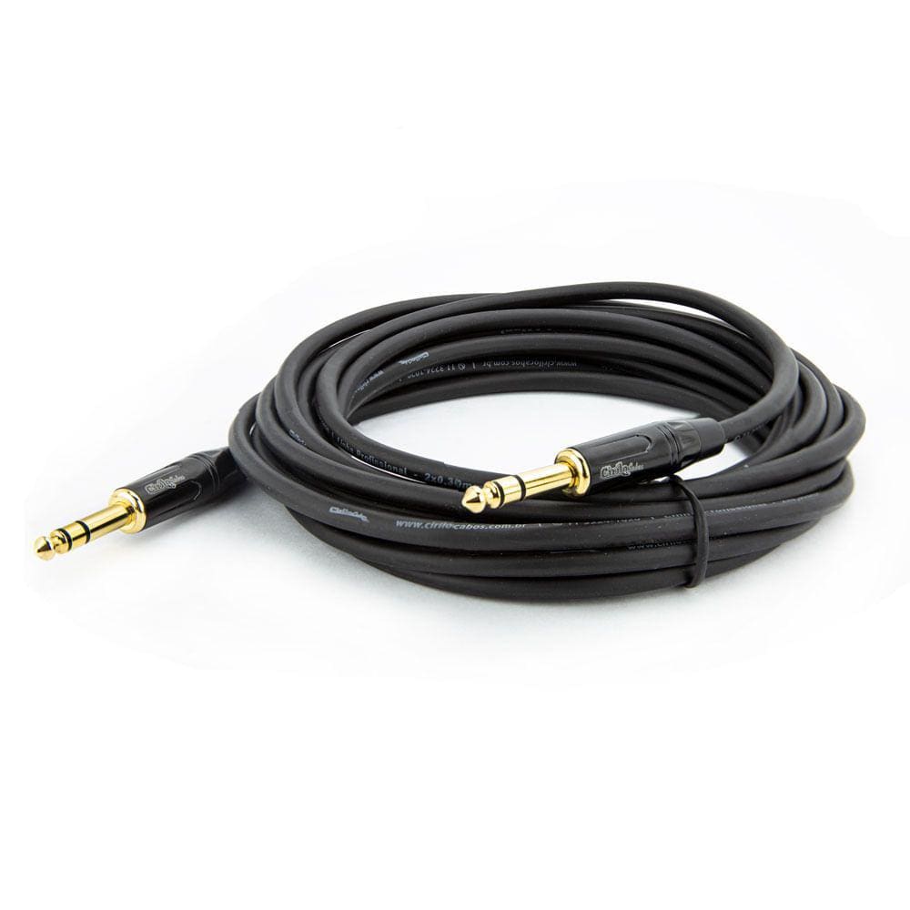 Cabo P10 para P10 Estereo Profissional - Preto 5 Metros