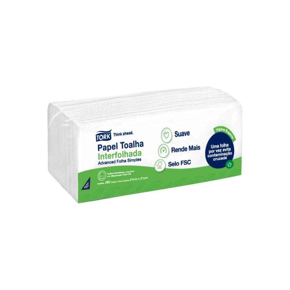 Papel Toalha Interfolhada Advanced TORK Folha Simples - Pacote com 260 folhas