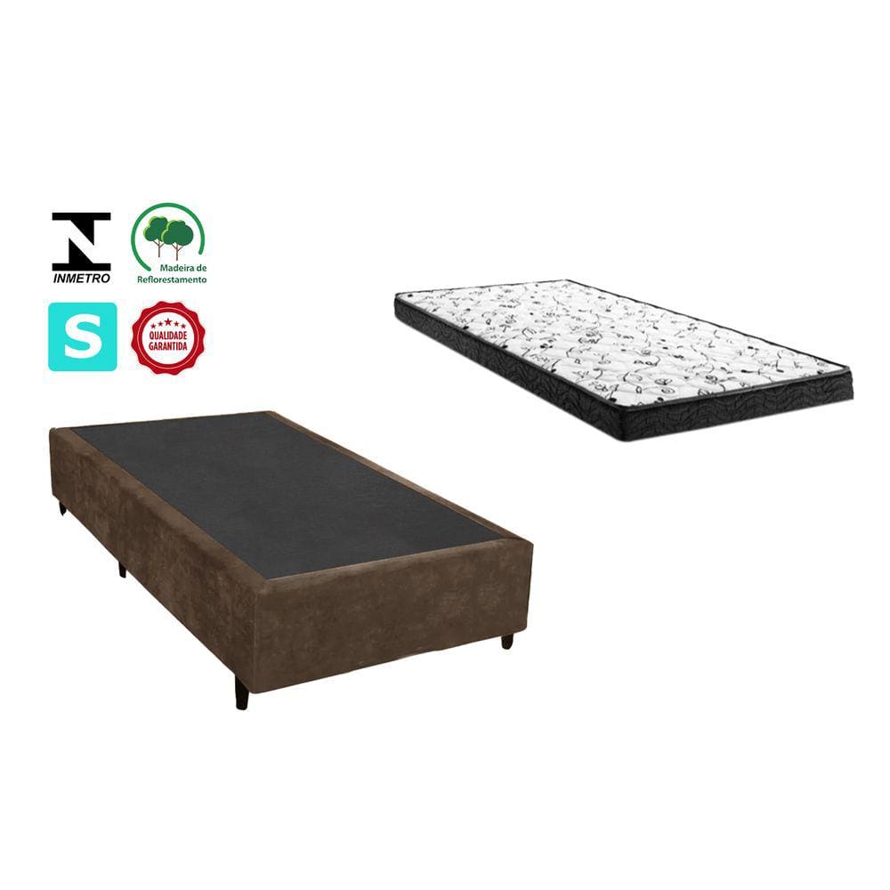 Cama Box Solteirão Marrom Suede + Colchão Espuma D33 110x188x10