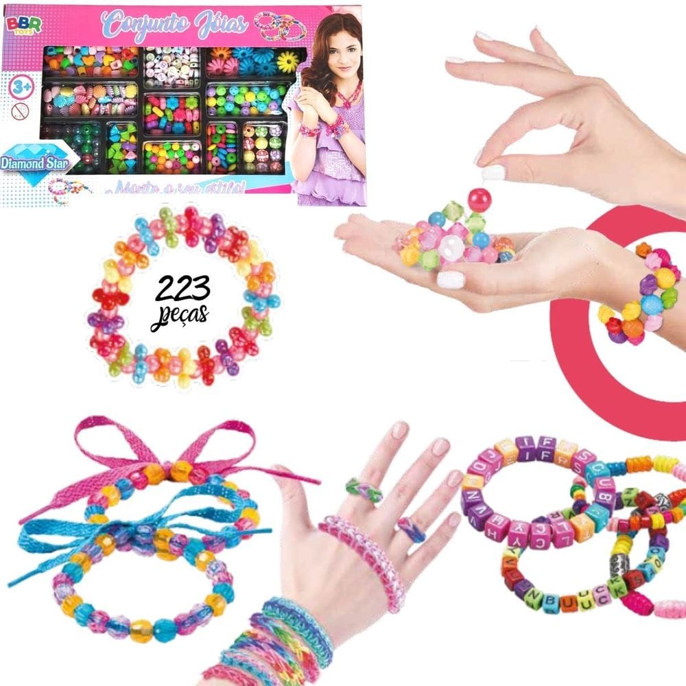 Conjunto Miçangas 223 Peças Infantil Diamond Star BBR Toys