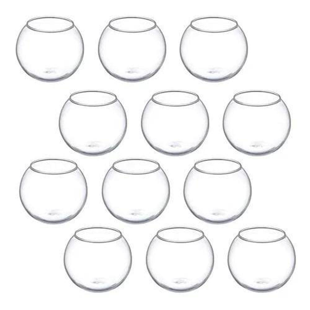 Kit 12 Mini Vaso Aquário Castiçal Redondo De Vidro 250Ml