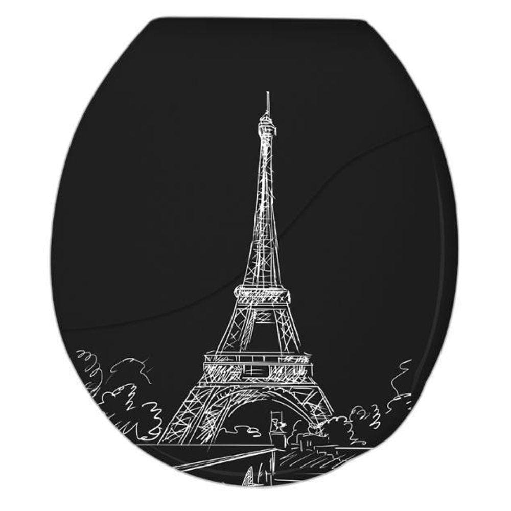 Assento Vaso Sanitário Oval Almofadado Preto Decorado Durin