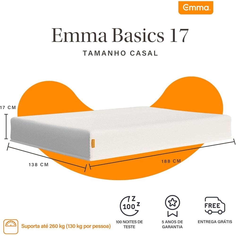 Colchão Casal Emma Basics 138x188cm Espuma | Extra