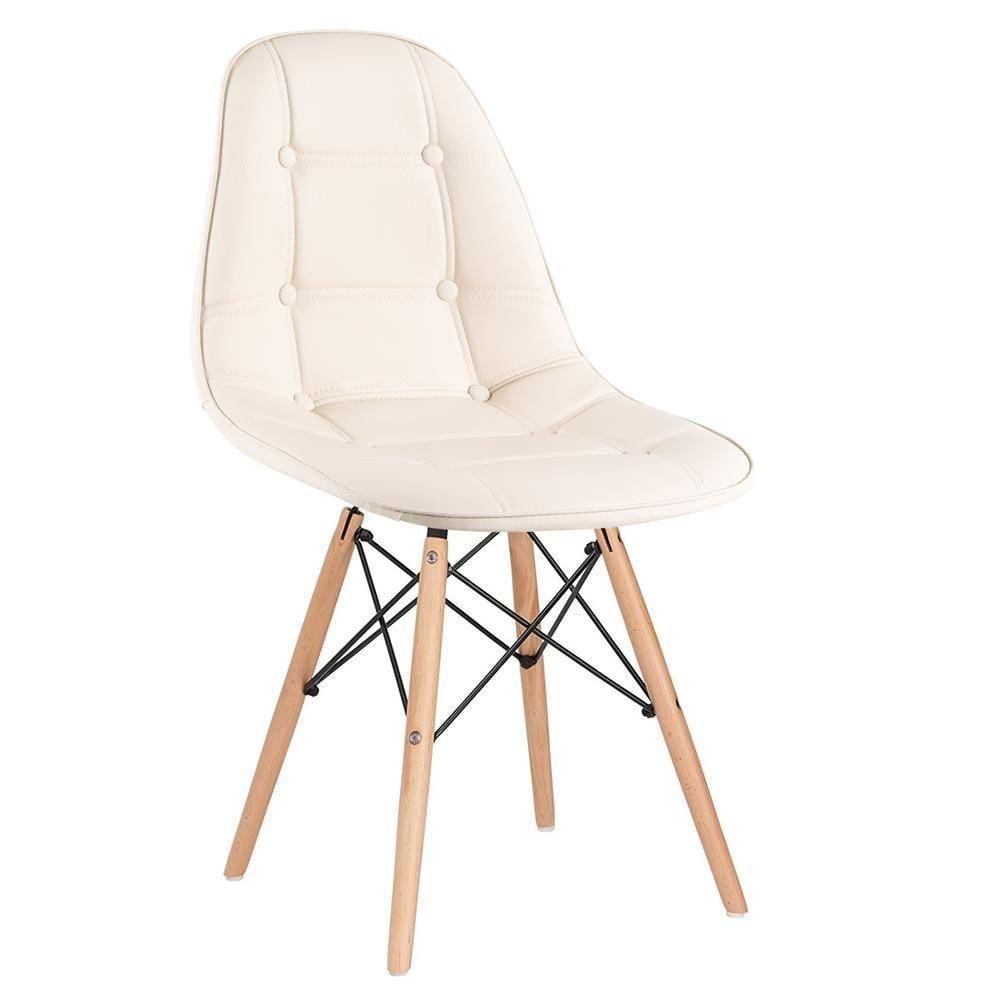 Cadeira Estofada Eames Eiffel Botonê - Base De Madeira Clara - Creme
