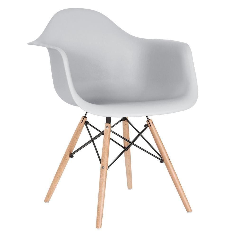 Cadeira Charles Eames Eiffel Daw Com Braços E Pés De Madeira Clara Cinza Claro