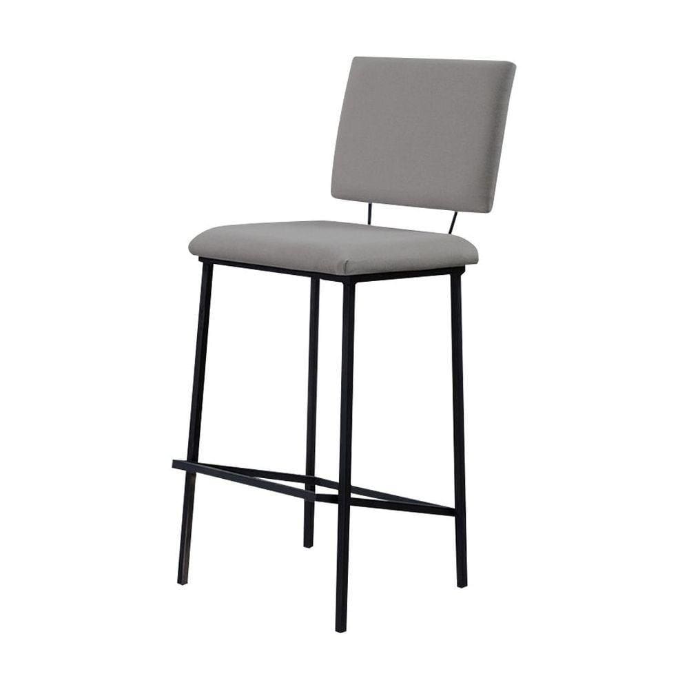 Banqueta Fixa Decorativa Base De Aço Marcius Linho Cinza