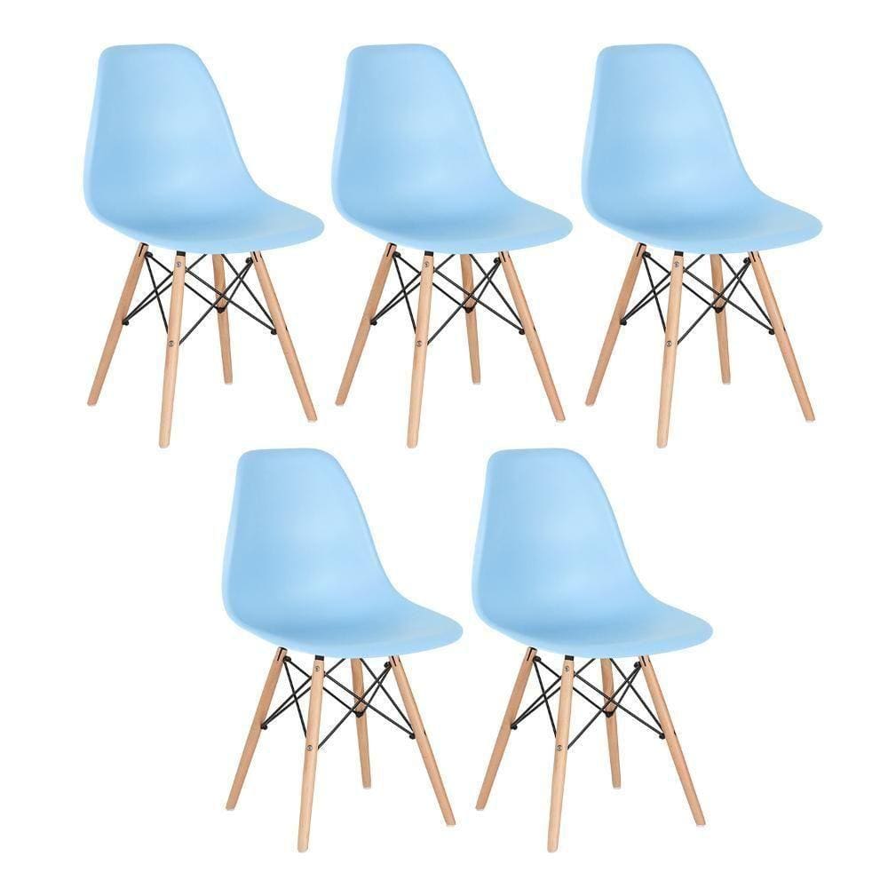 Kit 5 Cadeiras Charles Eames Eiffel Dsw Com Pés De Madeira Clara Azul Claro