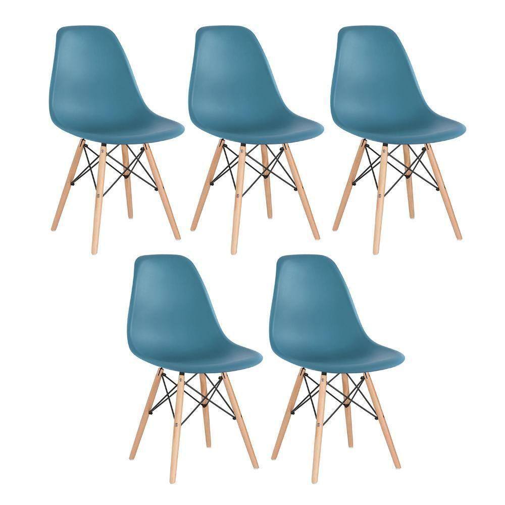 Kit 5 Cadeiras Charles Eames Eiffel Dsw Com Pés De Madeira Clara Turquesa